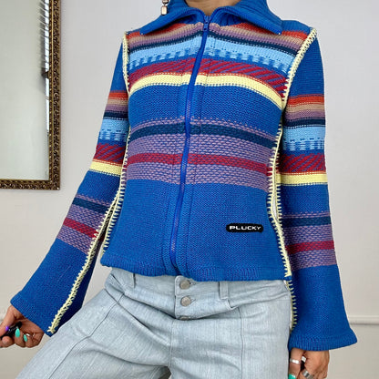 2000's colourful striped zip up jumper