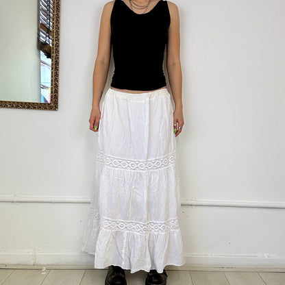 white tiered maxi skirt