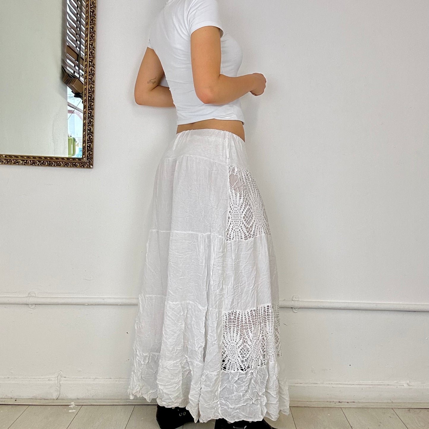 00s white lace maxi skirt