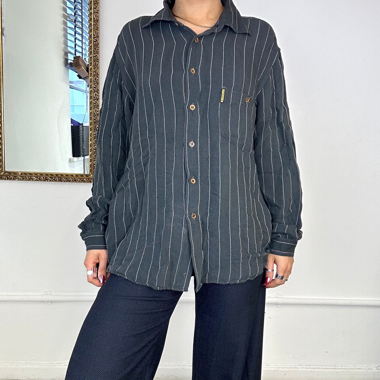 armani jeans vintage pinstripe button up shirt