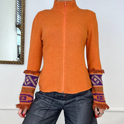 Vintage orange knit zip up jumper