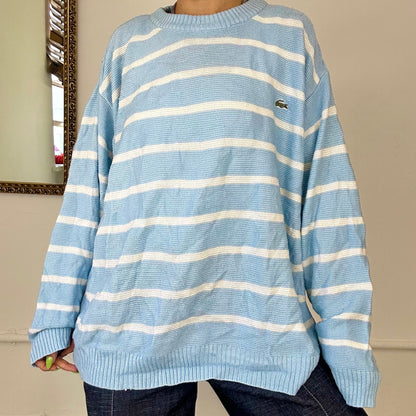 vintage baby blue striped lacoste knitted jumper