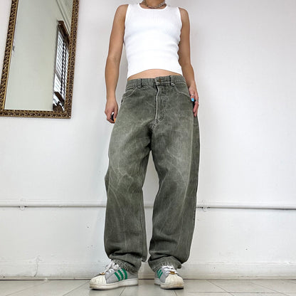 khaki washed baggy denim jeans