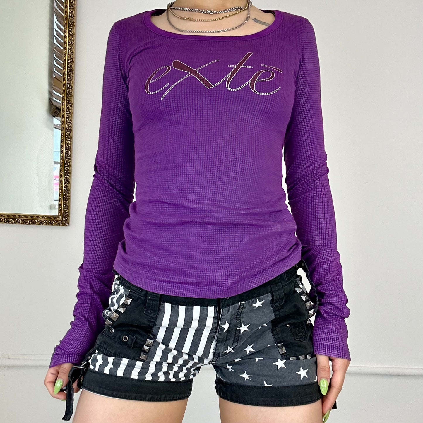 purple long sleeve textured top