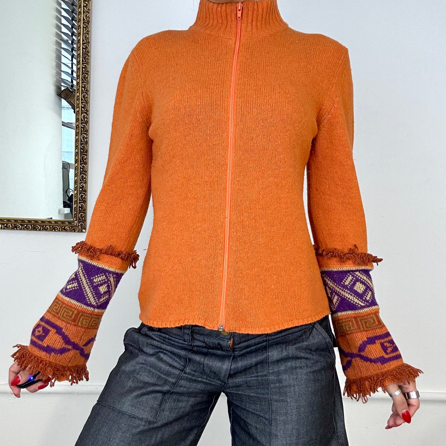 Vintage orange knit zip up jumper