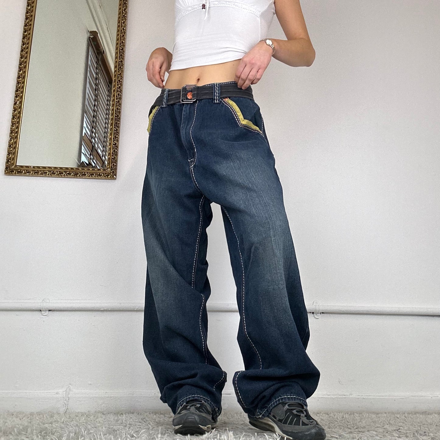 00s baggy skate jeans with embroidered detailing