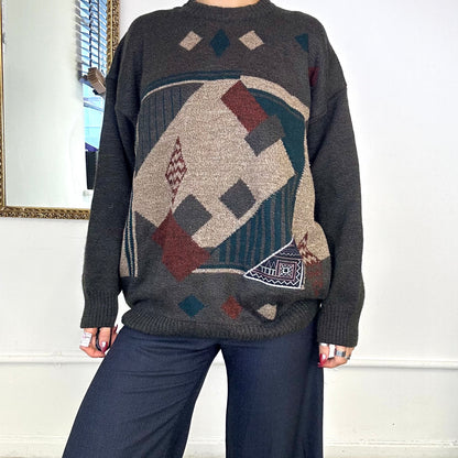 vintage ferre patterned knitted jumper