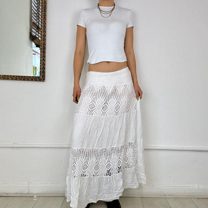 00s white lace maxi skirt