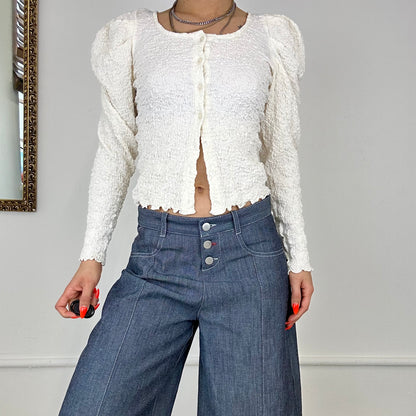 90s cream puff sleeve blouse