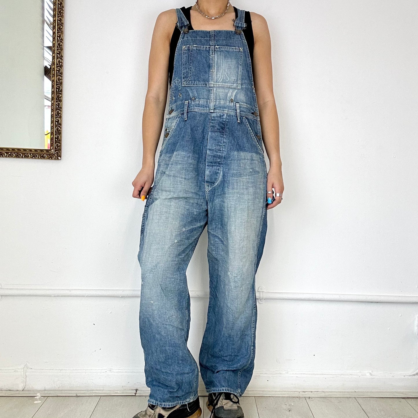 two tone denim wash dungarees