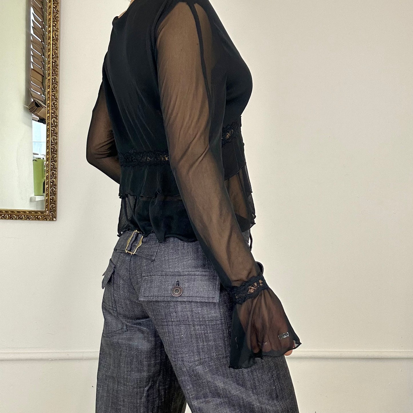 2000's french mesh tie blouse