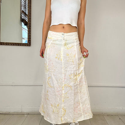 vintahe white linen maxi skirt