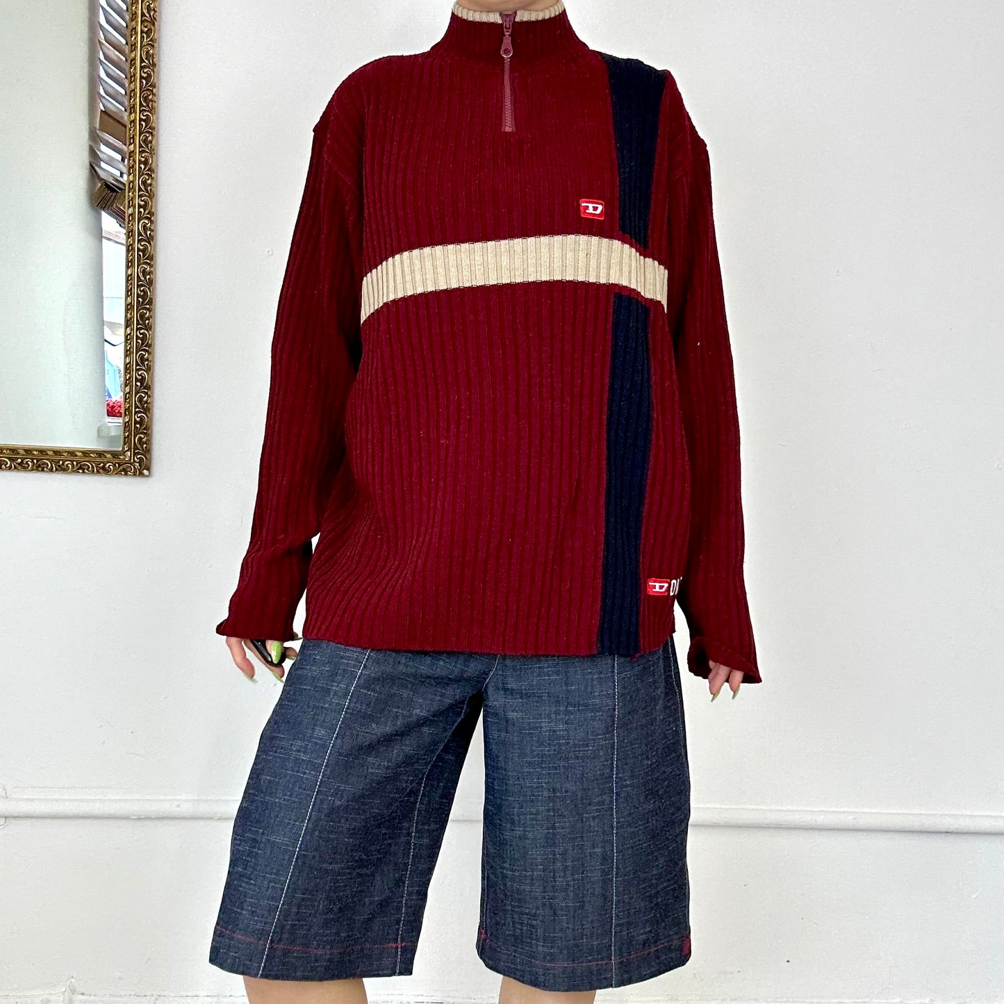 vintage red quarter zip knit by diesel