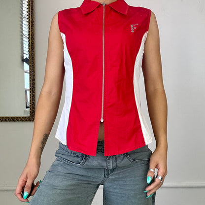 vintage ferre red sleeveless zip up top