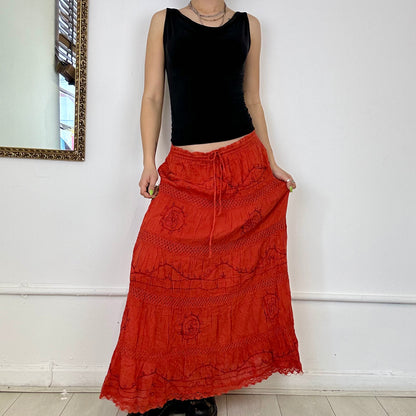 burnt orange 2000's tiered maxi skirt