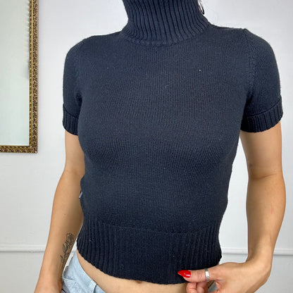 vintage moschino black zip up turtleneck top