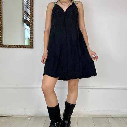 black halterneck flowy dress