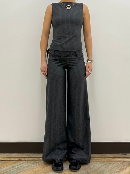 the roman trouser in grey pinstripe