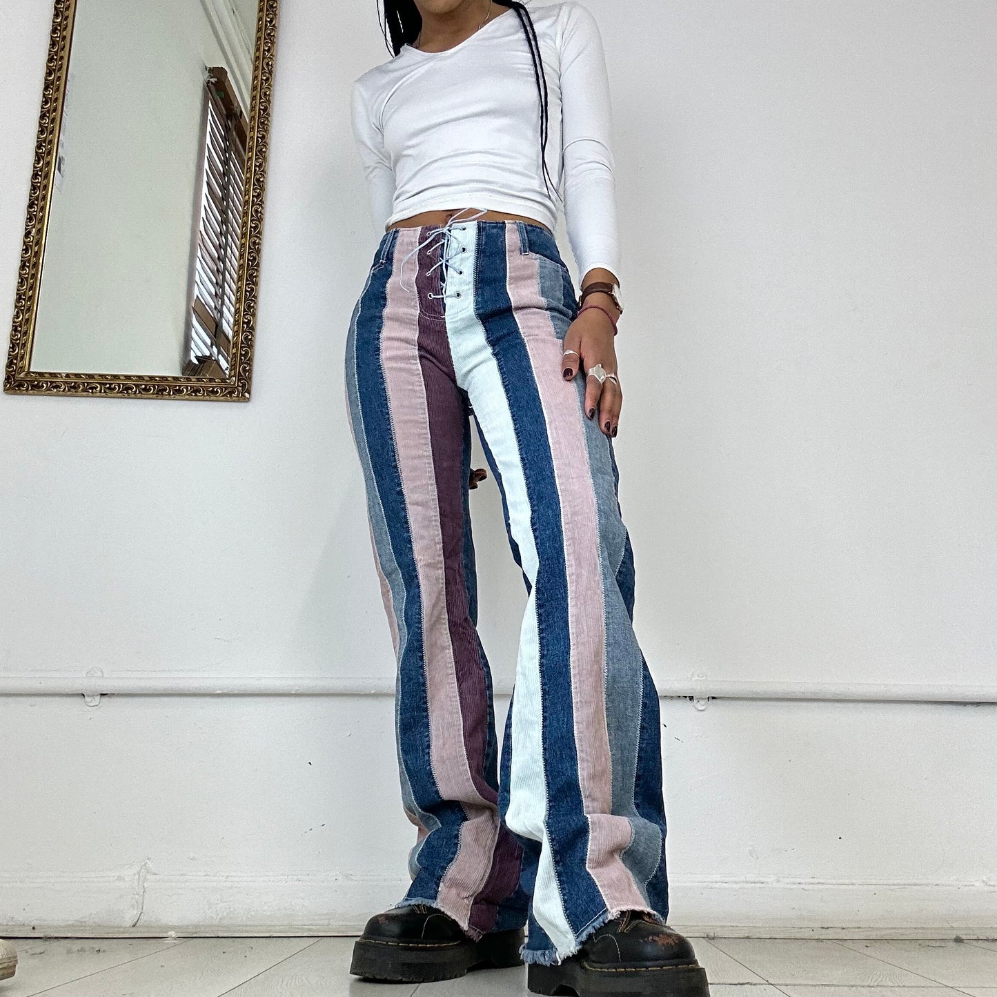 2000’s striped flared jeans