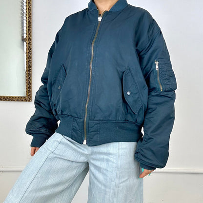 oversized navy bomber jacket