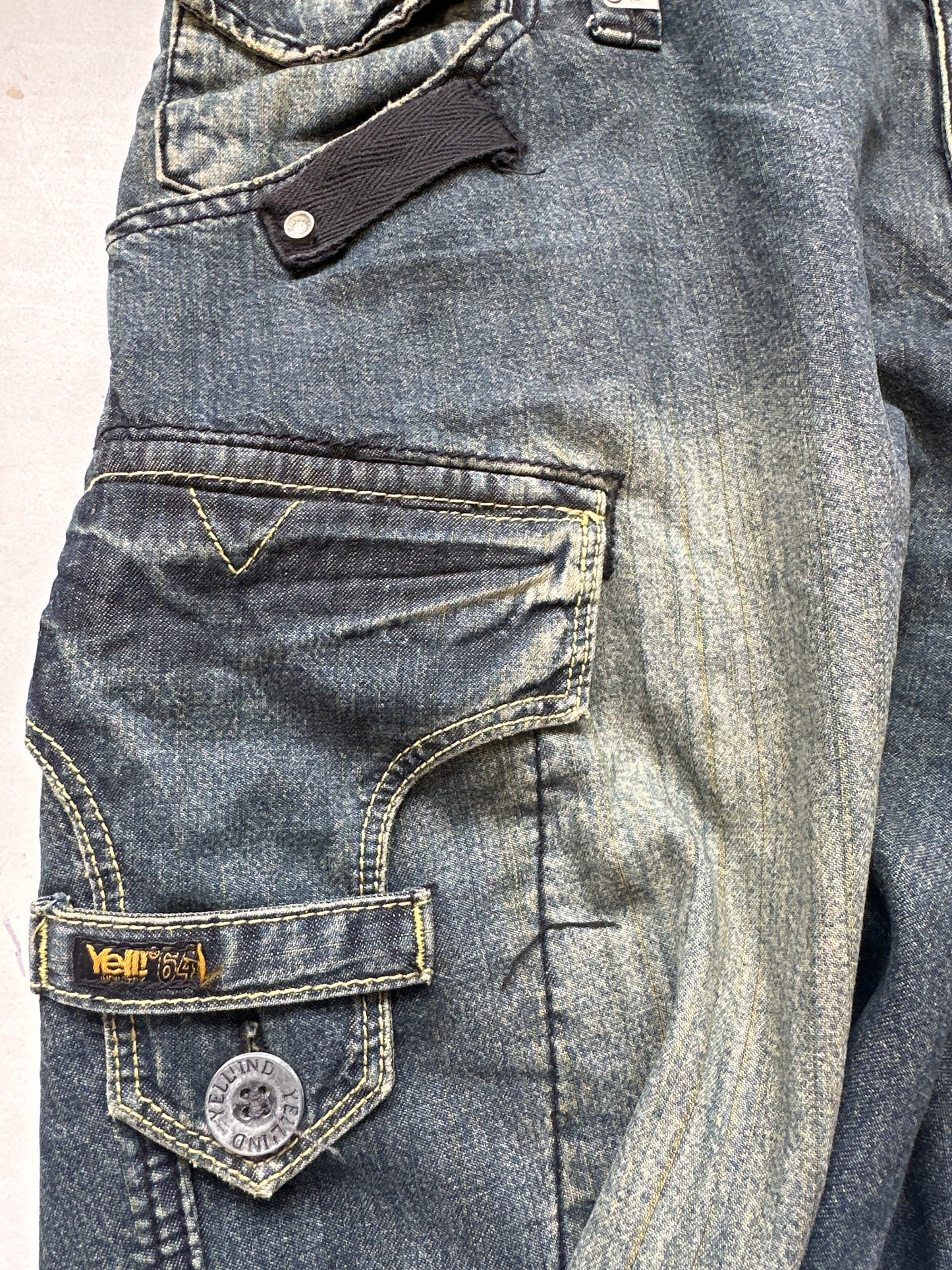 dark wash denim cargo jorts