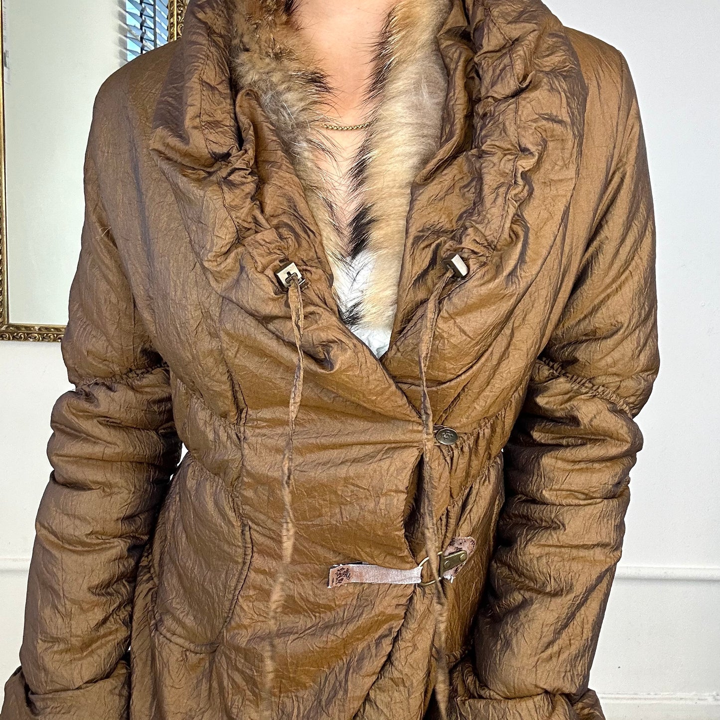 2000's sandro ferrone brown iridescent puffer jacket