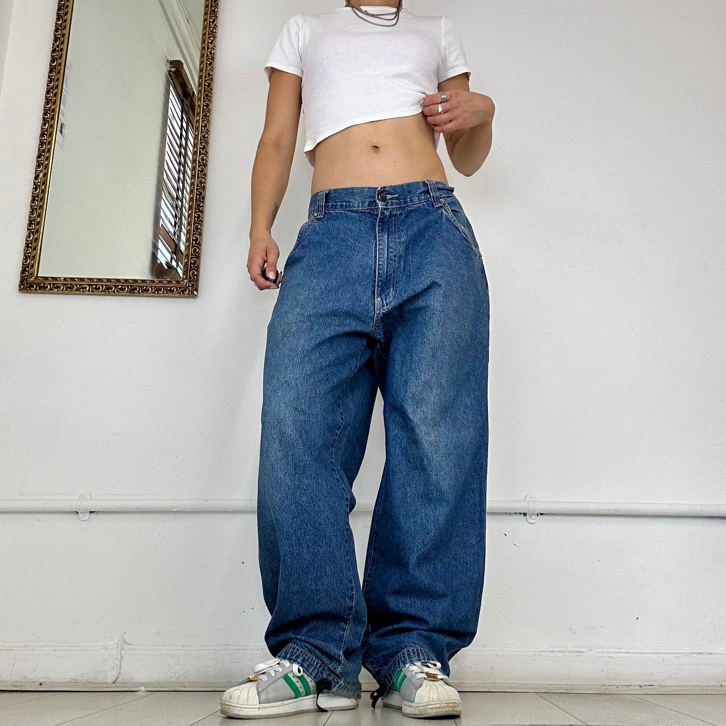 mid wash baggy cargo jeans