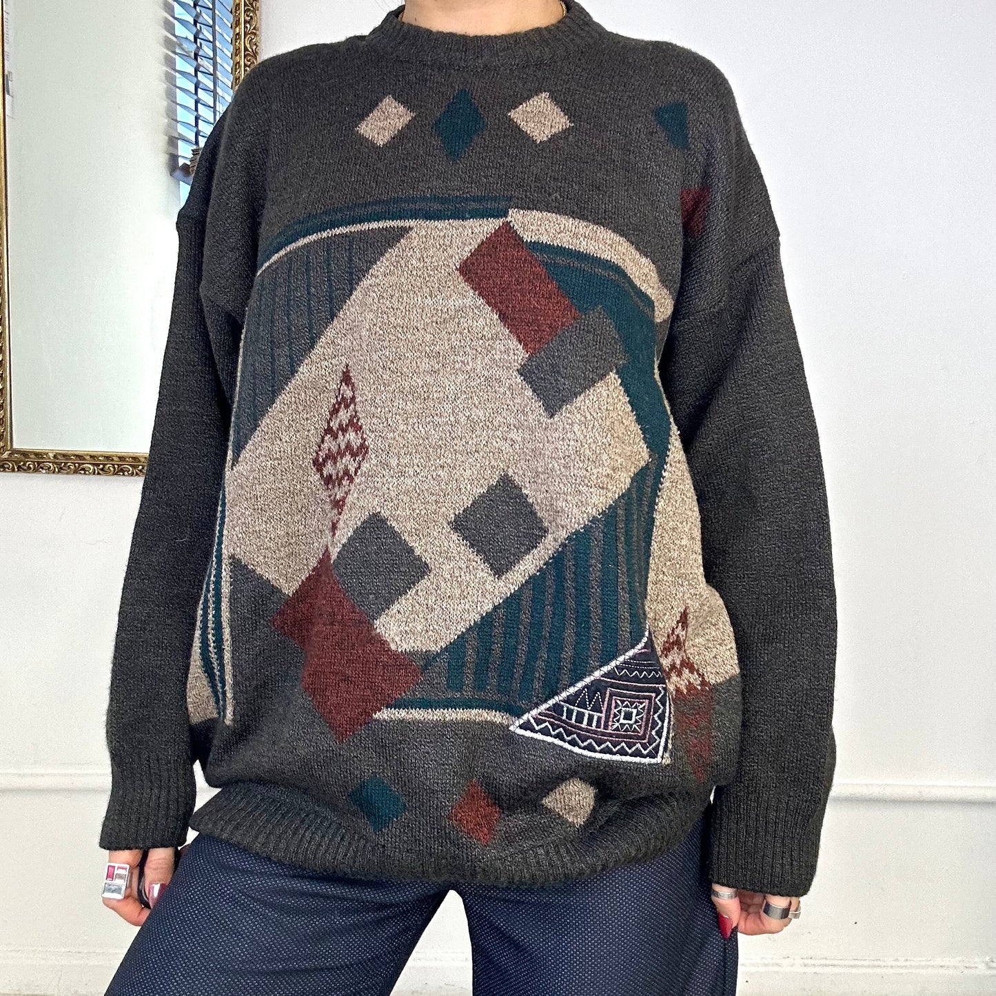 vintage ferre patterned knitted jumper