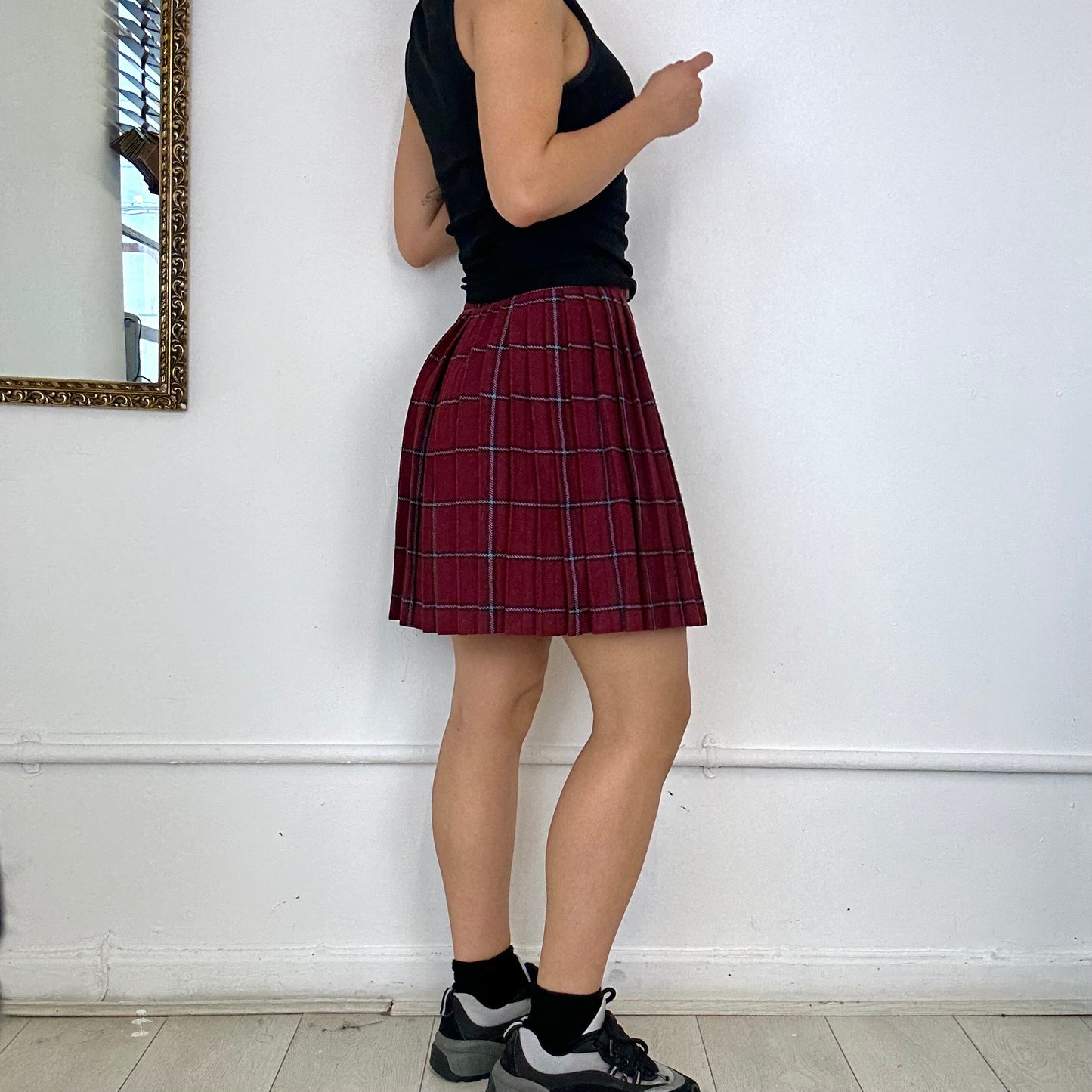 vintage red pleated tartan mini skirt