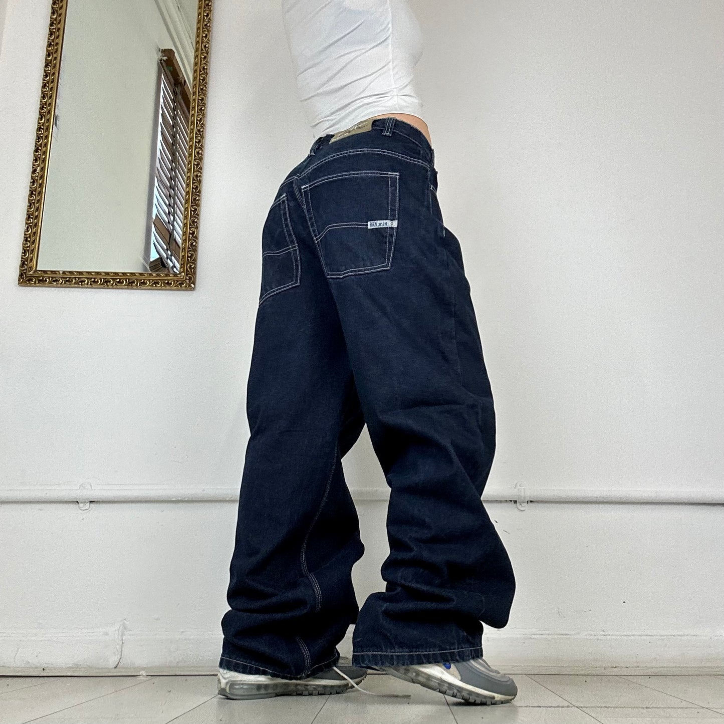 brooklyn dark wash baggy cargo jeans