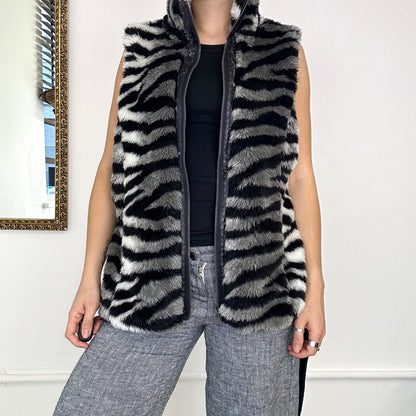 vintage zebra faux fur sleeveless jacket