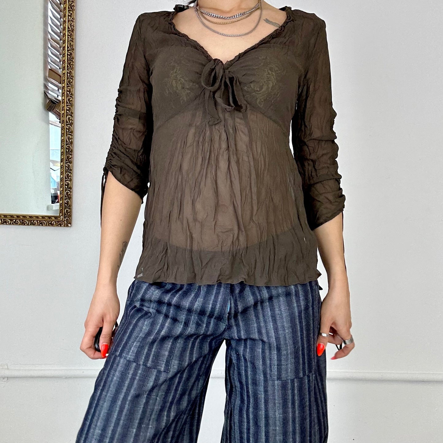 sheer brown blouse by espirit