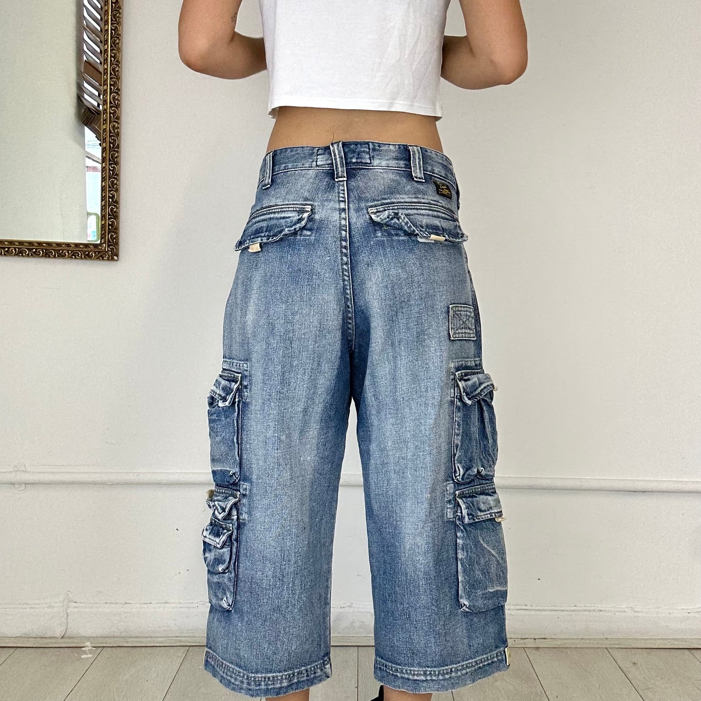 long baggy cargo denim shorts