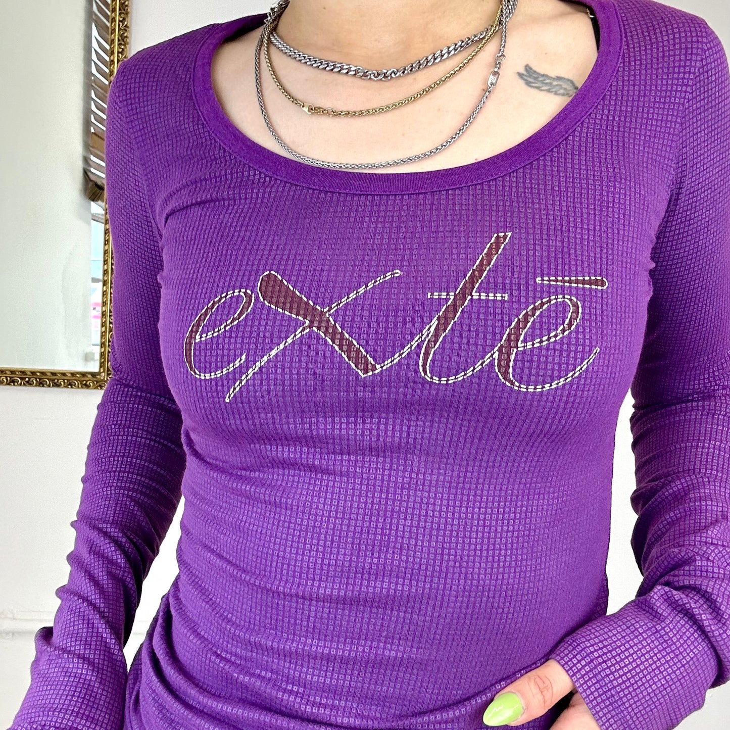 purple long sleeve textured top