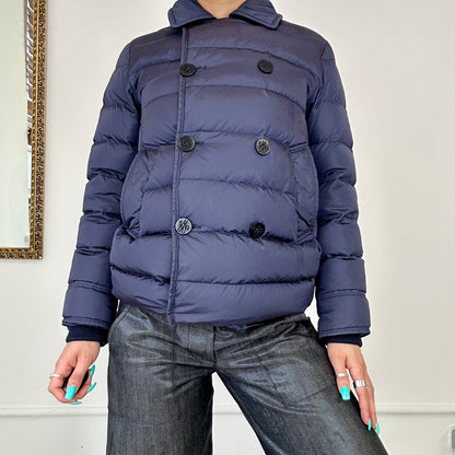 vintage moncler asymmetric button up puffer coat