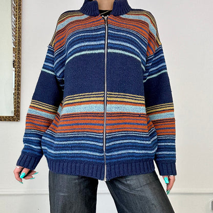 vintage striped chunky knit zip up jumper