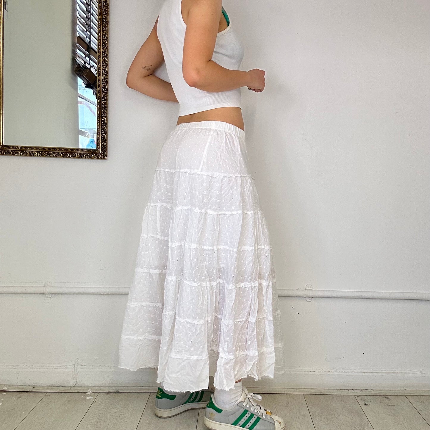 00’s white tiered maxi skirt