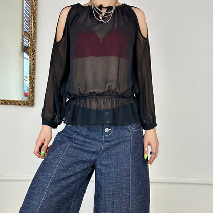 2000’s black frilly sheer blouse