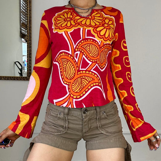 60's bright patterned long sleeve top