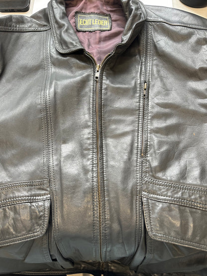 vintage black leather bomber  jacket