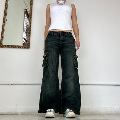 dark wash wide leg cargo jeans