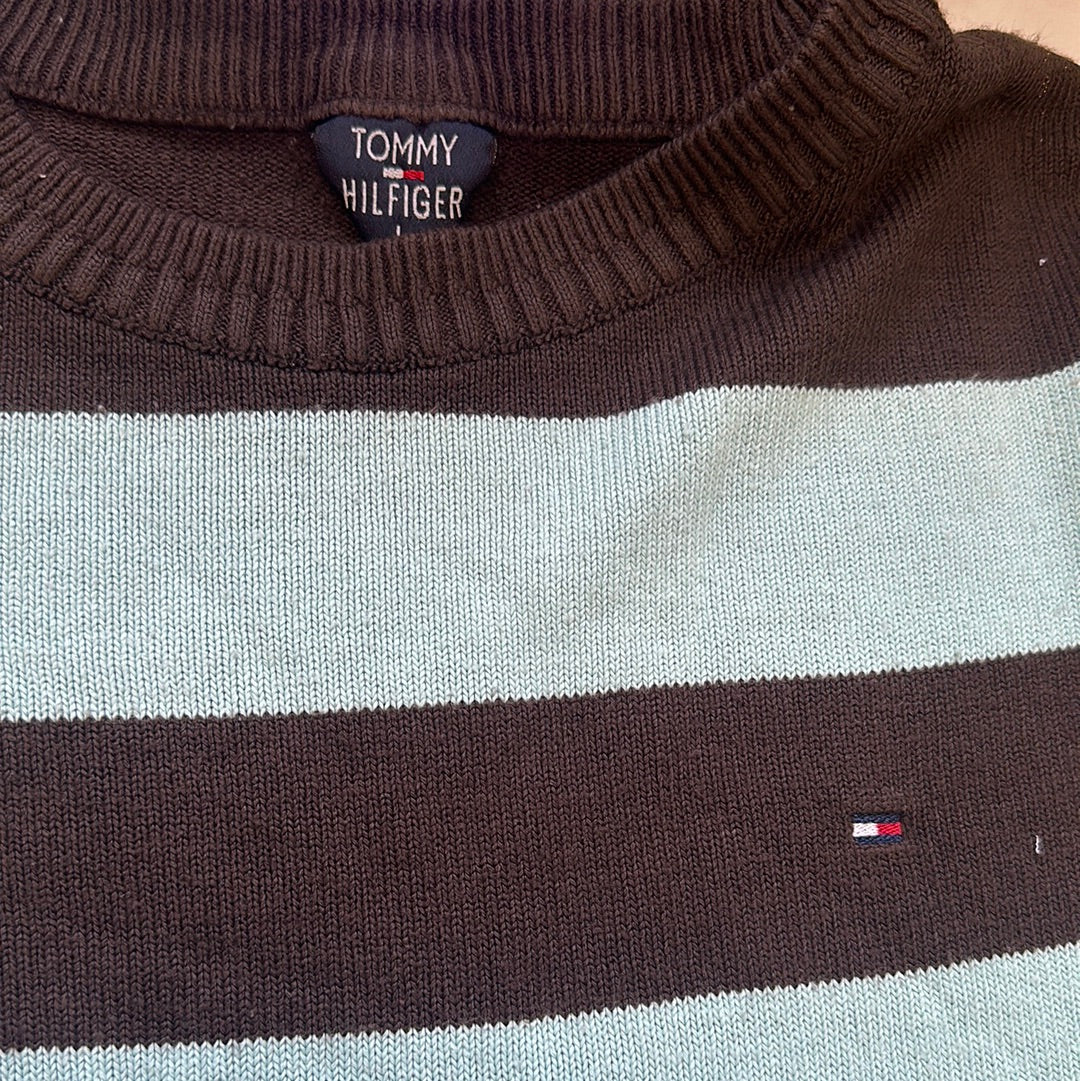 vintage blue and brown striped jumper by tommy hilfiger