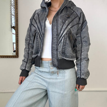 vintage old story grey bomber jacket