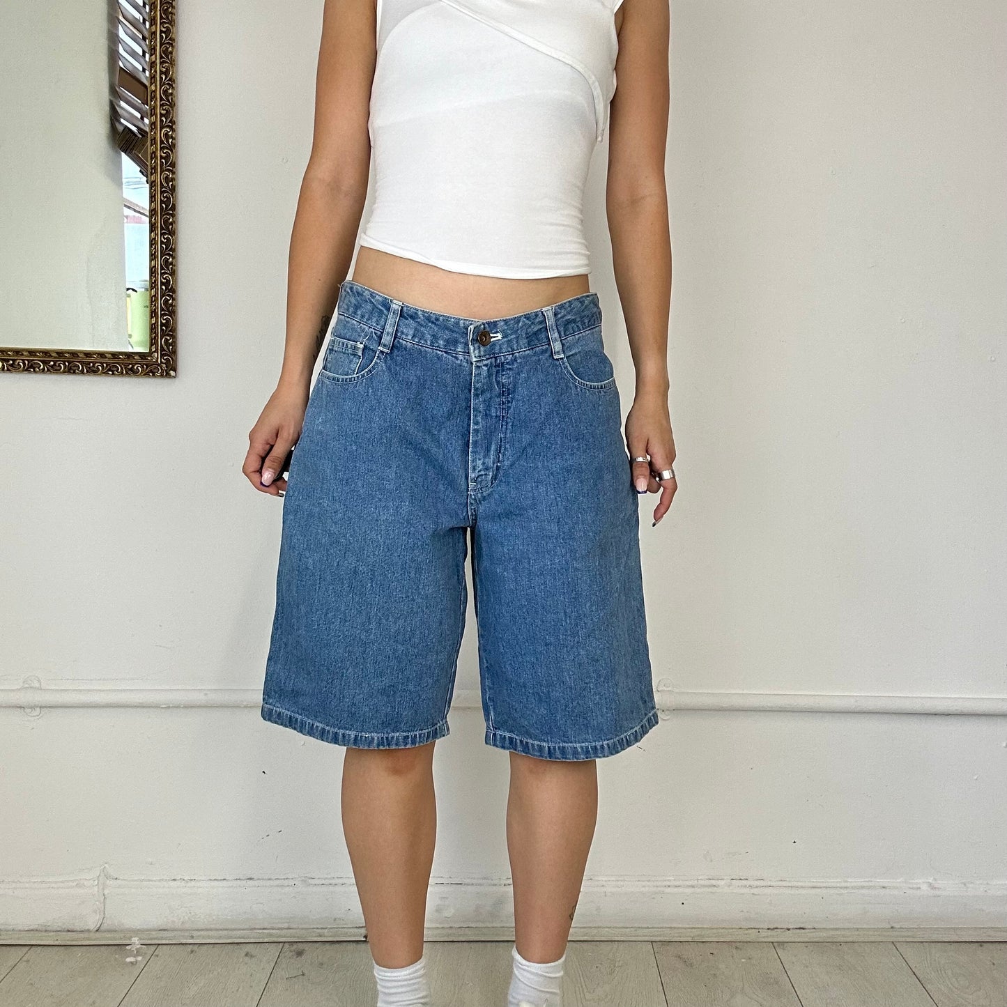 vintage mid wash denim shorts