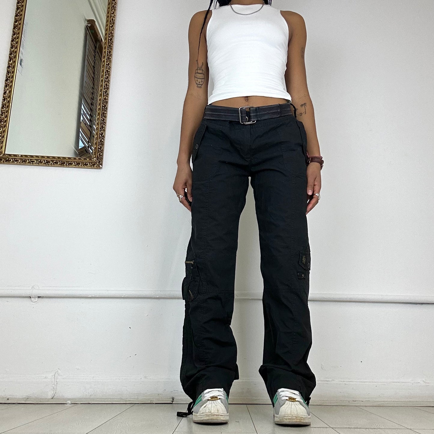 baggy black cargo trousers