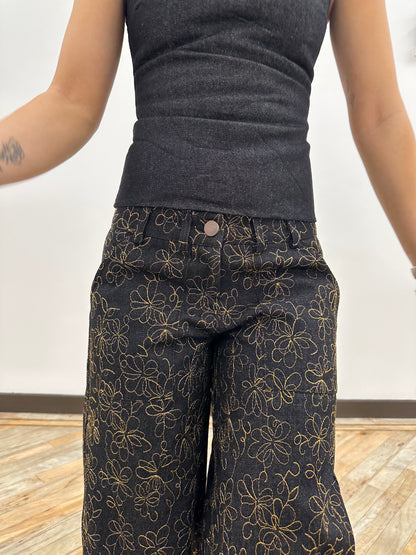 the slouch in reverse embroidered charcoal denim