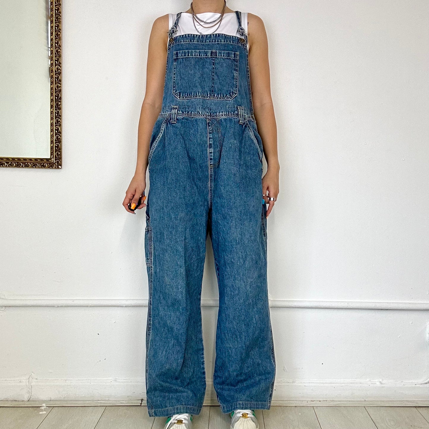 baggy mid wash denim dungarees