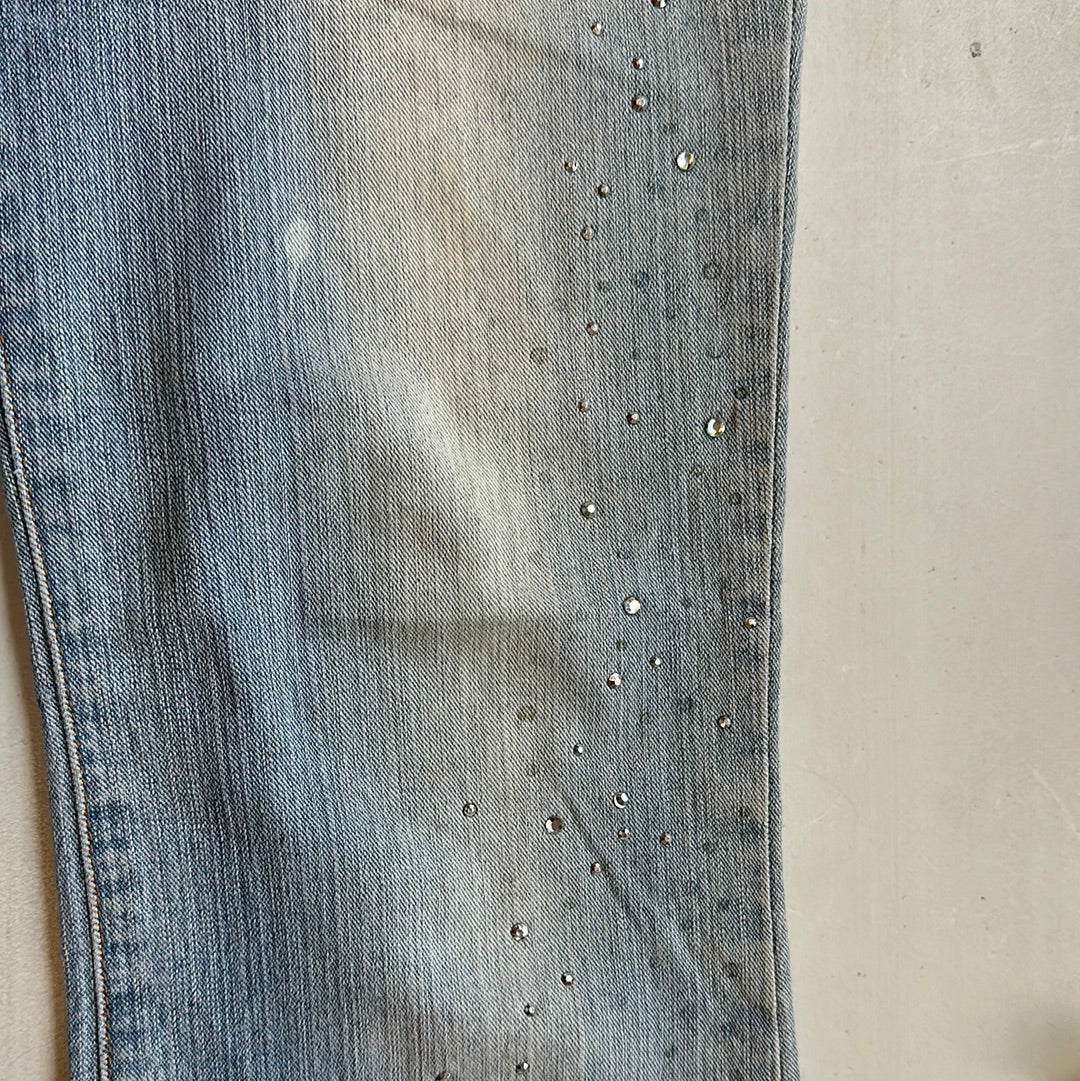 flared light wash diamantés jeans