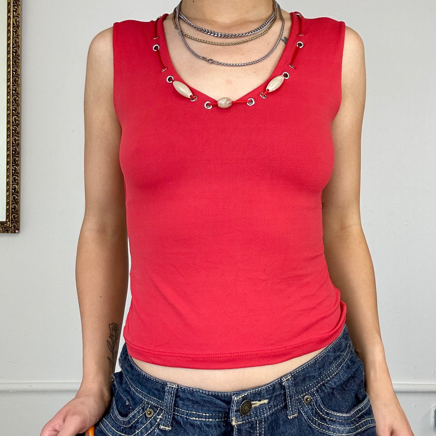 90's red vest v neck top