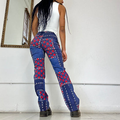 00’s printed patchwork flare trousers